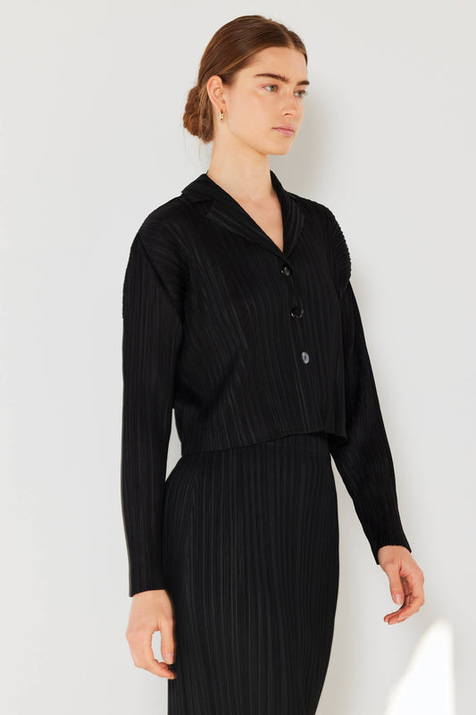 Plisse Cropped Cardigan Top - Petite-friendly