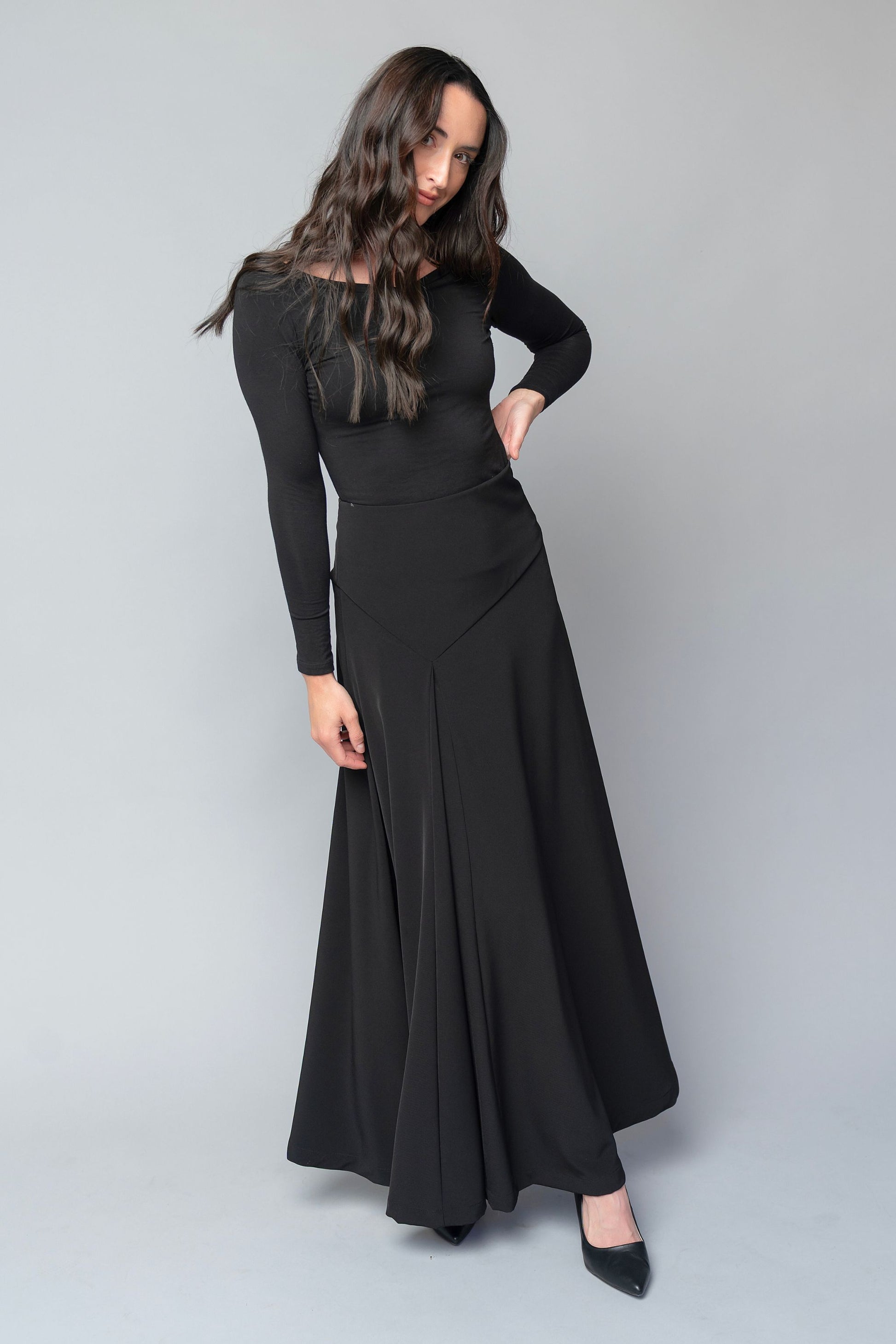 floor length a-line black formal skirt