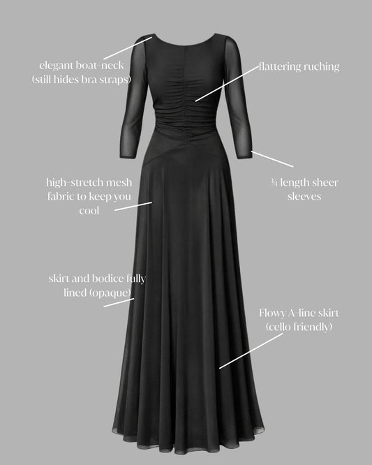 Ruched Mesh Dress – Concert Black