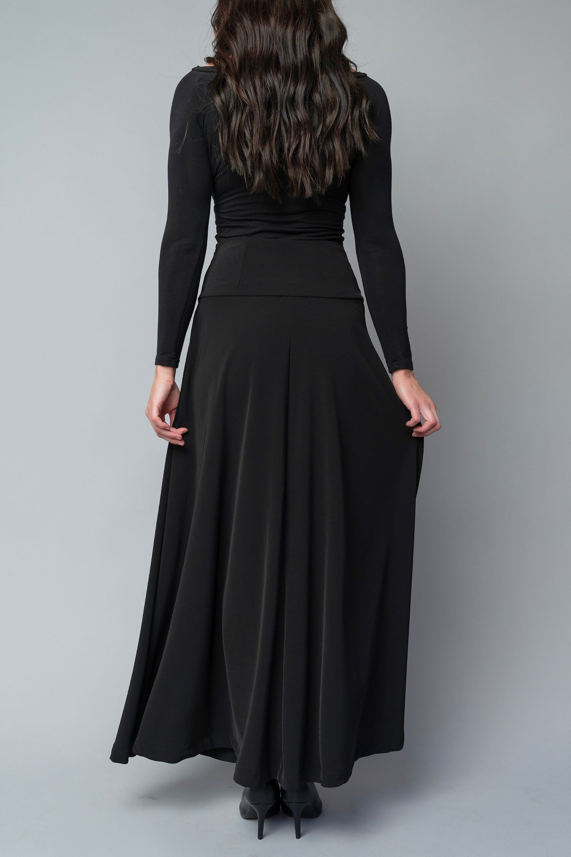 floor length a-line black formal skirt