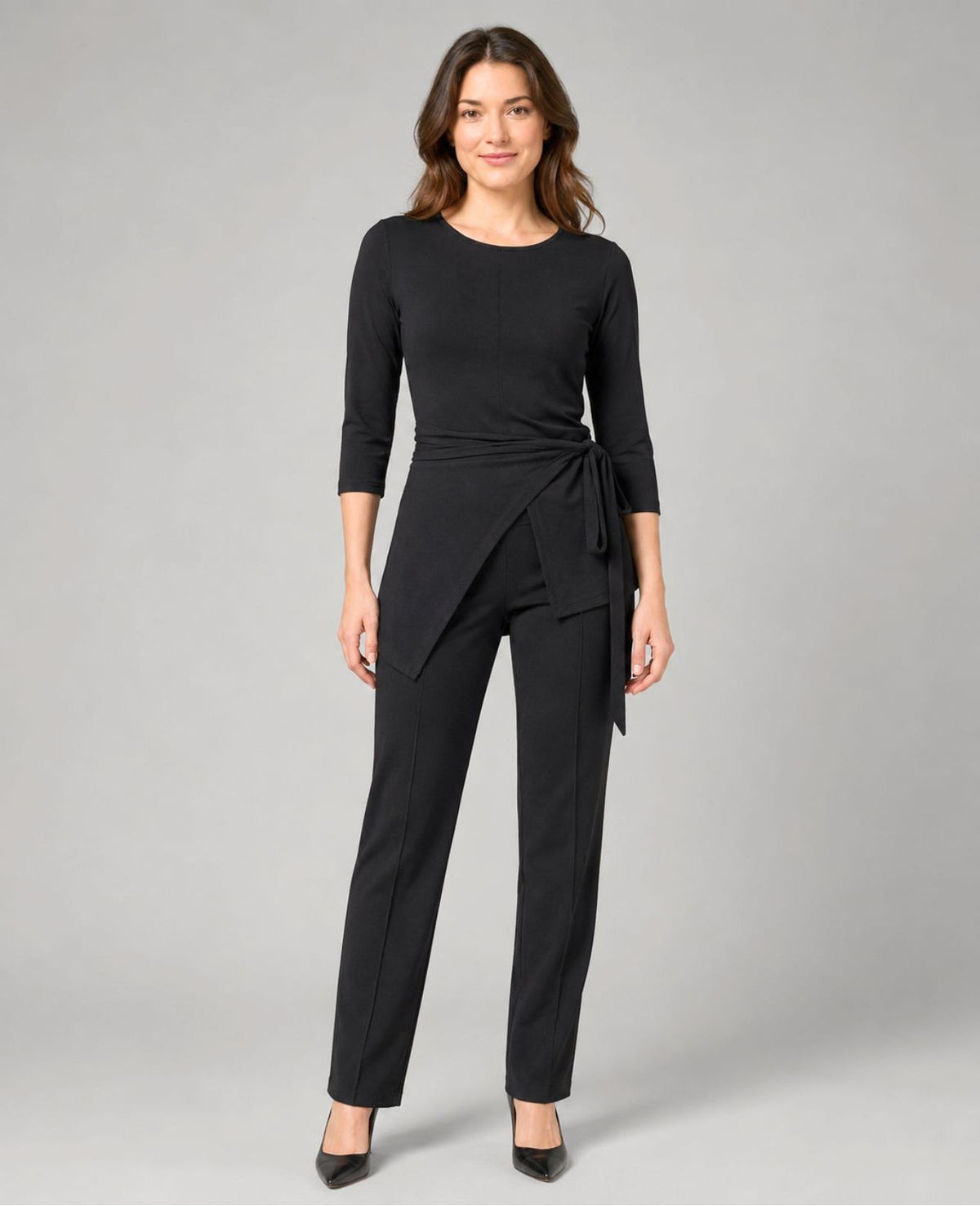long sleeve black blouse wrap style top for musicians