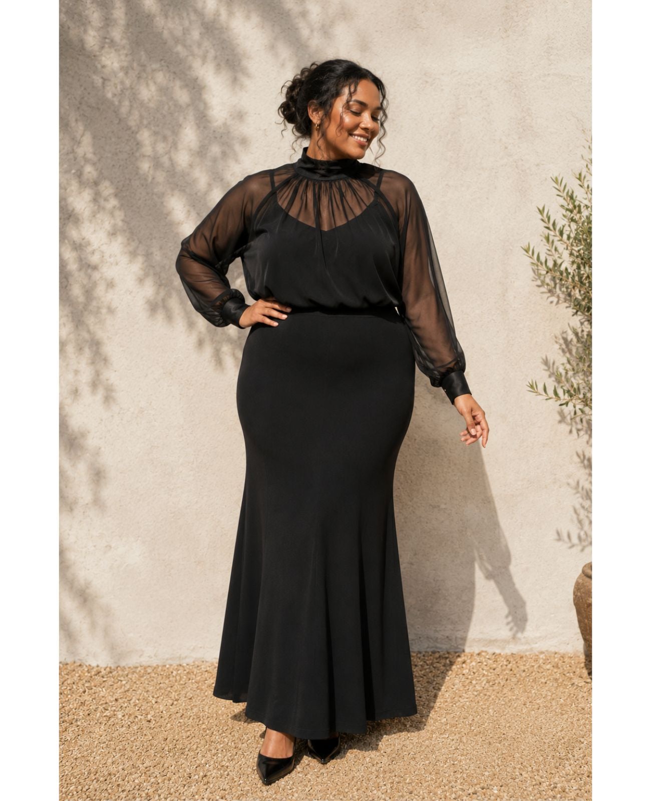Chiffon Blouse and Stretch Skirt Set
