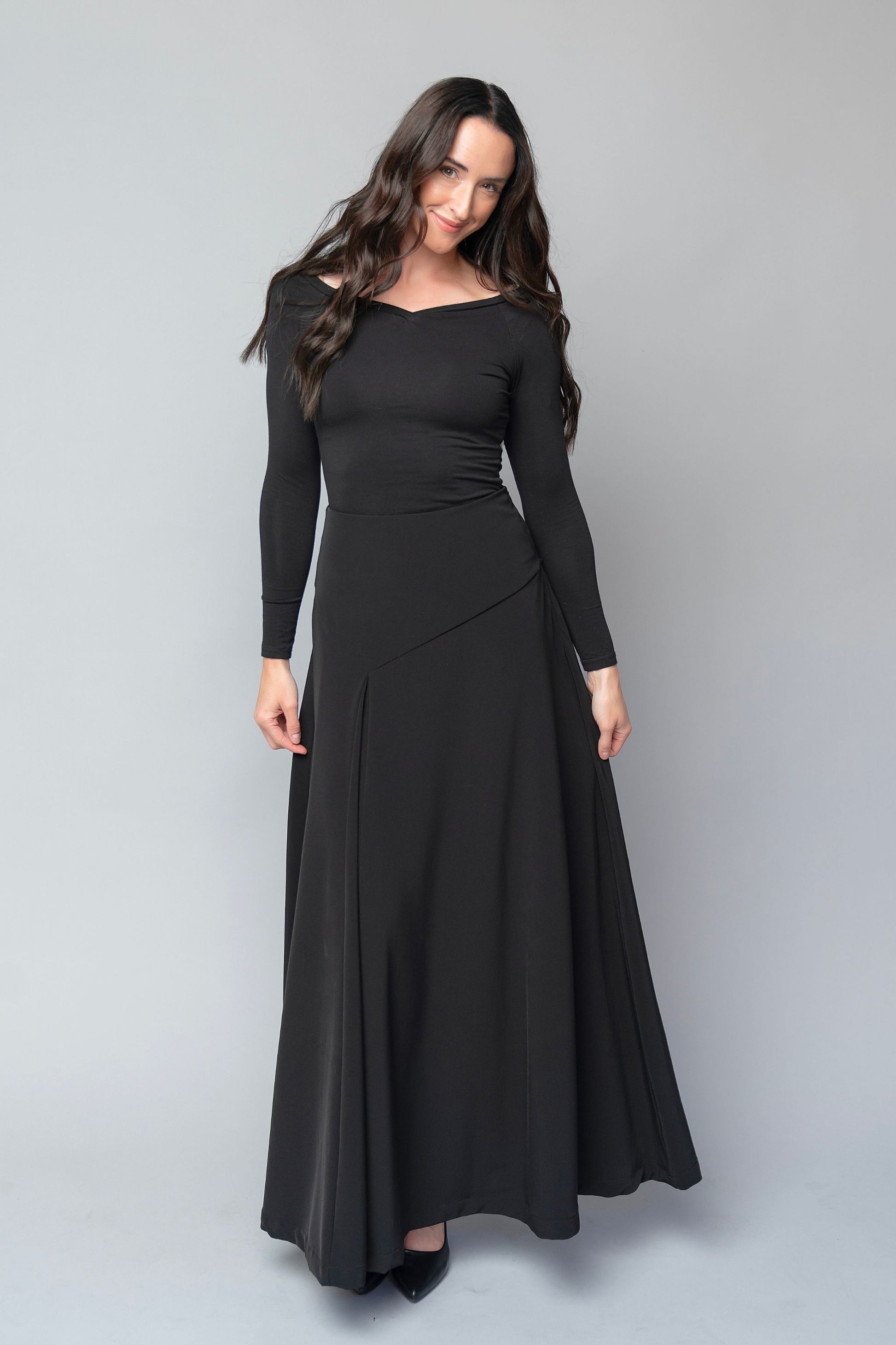 floor length a-line black formal skirt