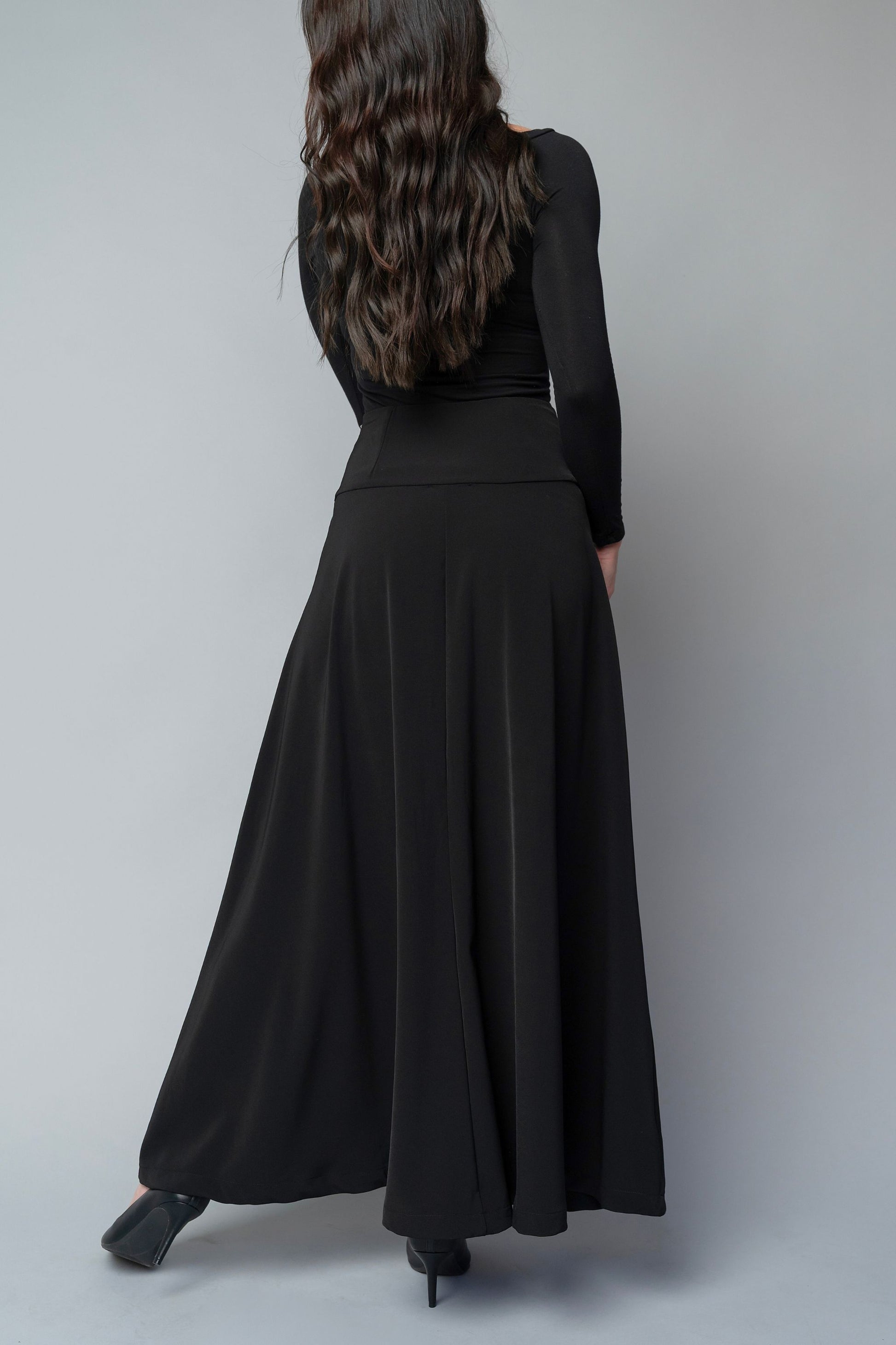 floor length a-line black formal skirt