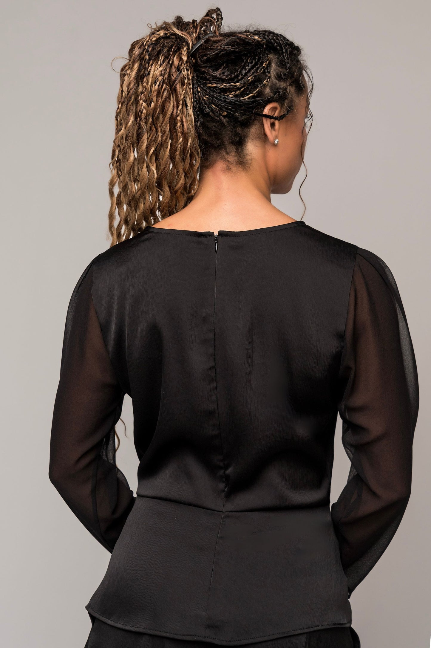long sleeve concert black blouse sheer sleeves dressy