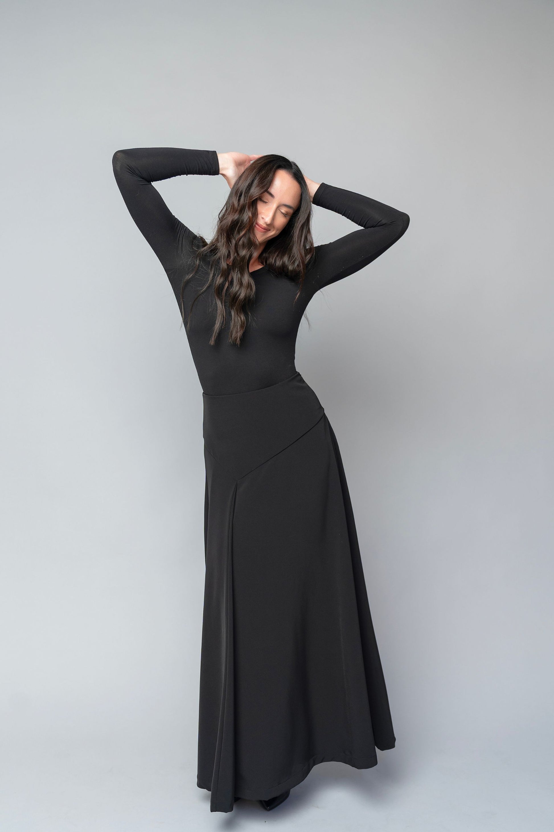 floor length a-line black formal skirt