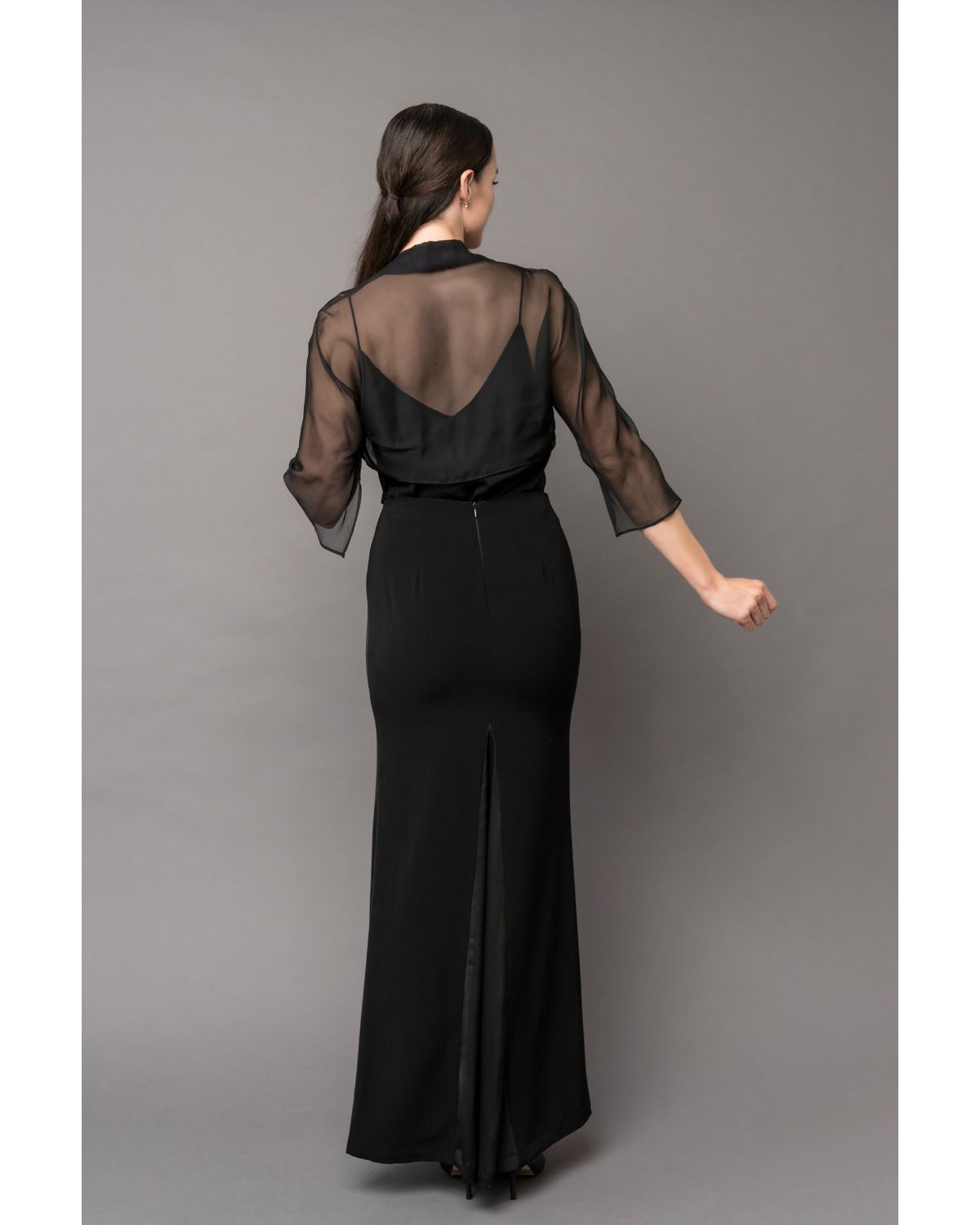 sheer chiffon black bolero shrug with long black skirt