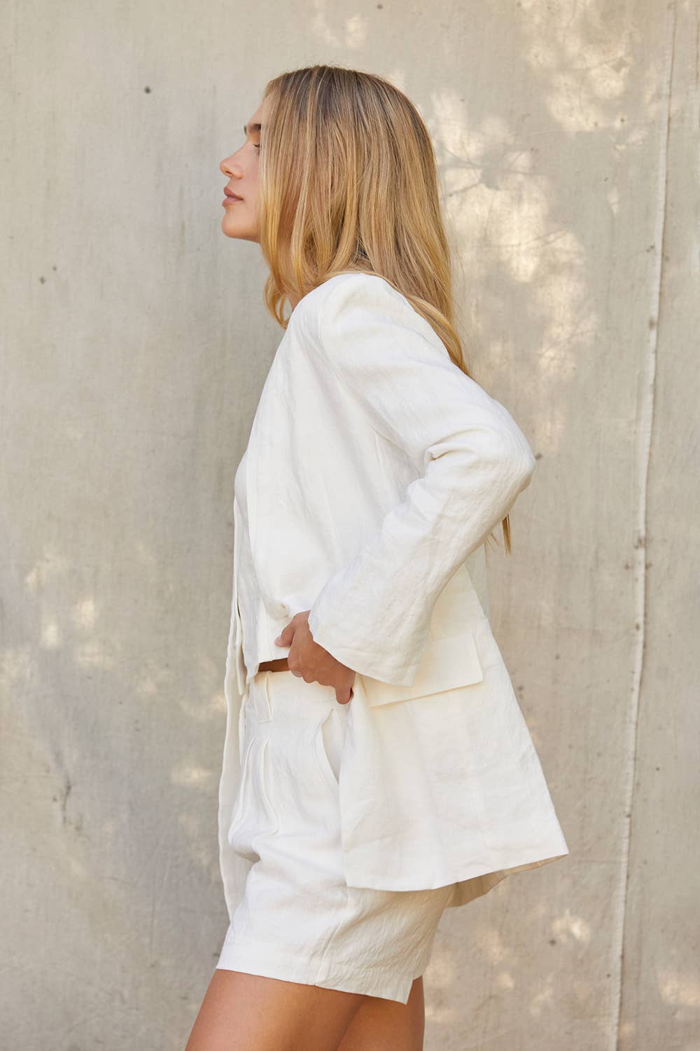 white linen blazer