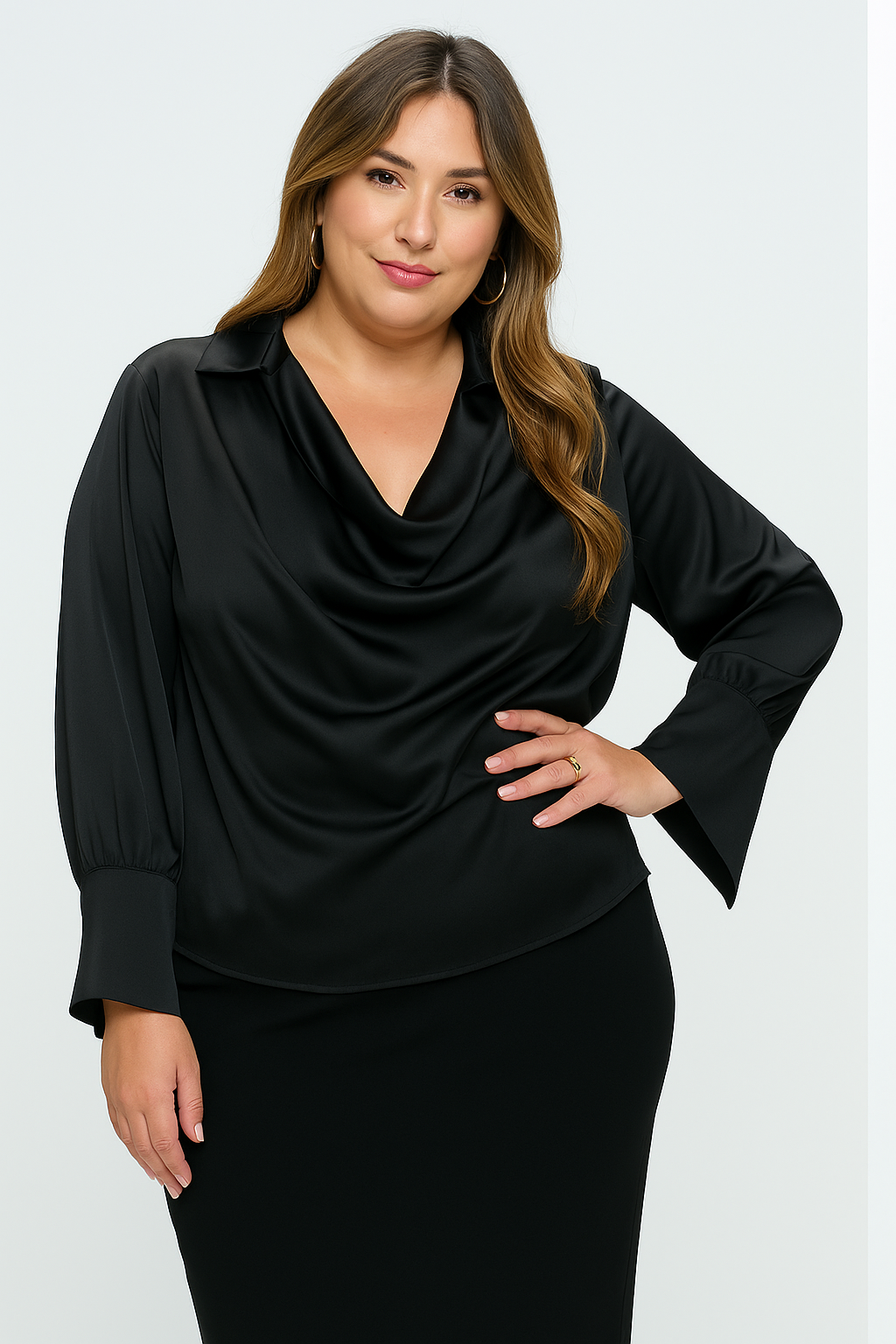 Satin Cowl Neck Blouse - Plus Size