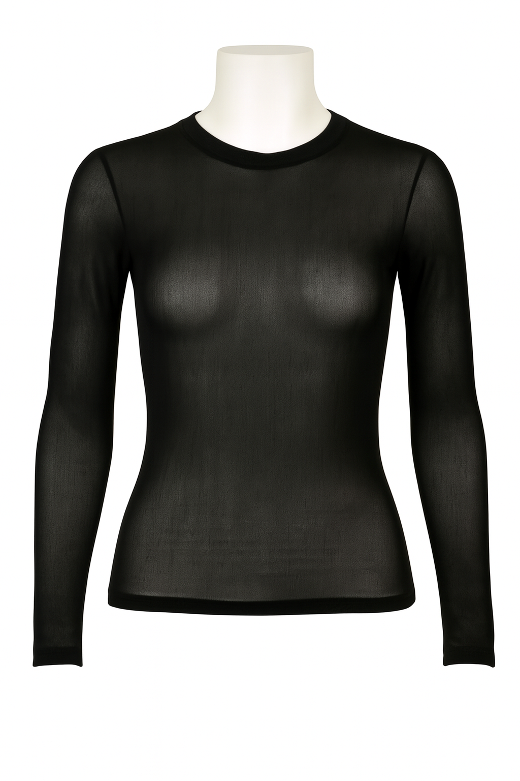 long sleeve crew neck sheer mesh top for layering