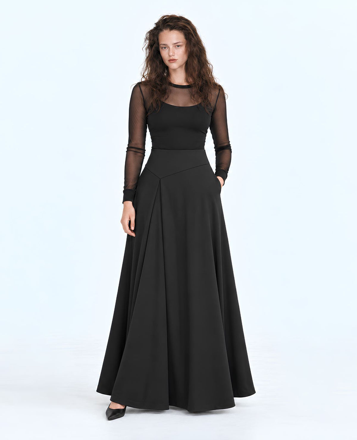 cello skirt floor length a-line black formal skirt