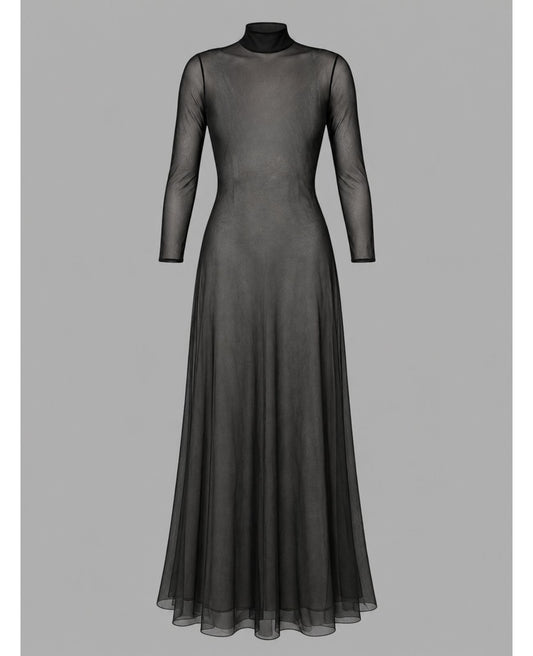 Mock Neck Mesh Overlay Dress | Sheer Formal Dress for Musicians