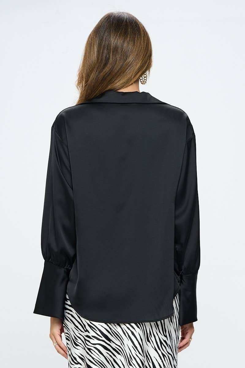 Satin Cowl Neck Blouse - Plus Size