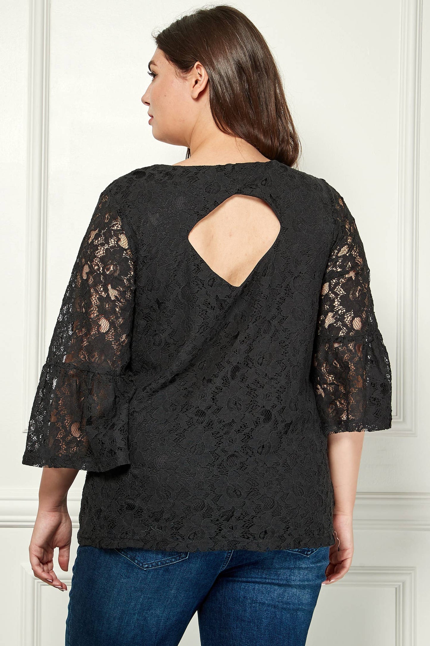 3/4 Sleeve Black Lace Top in Plus Size
