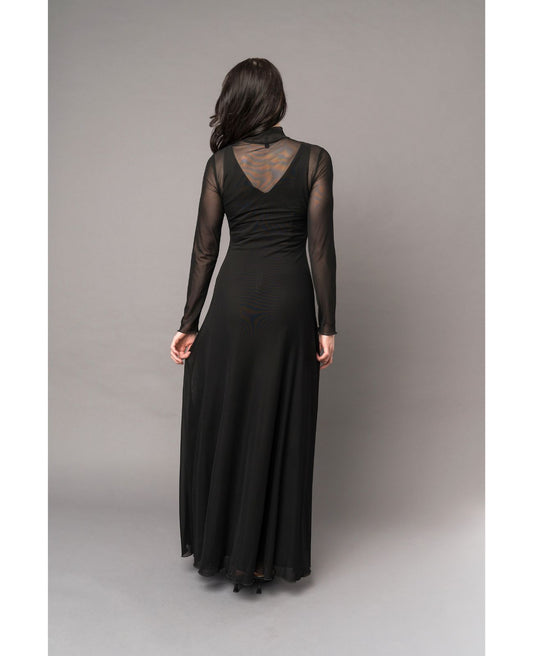 sheer long sleeve black maxi dress