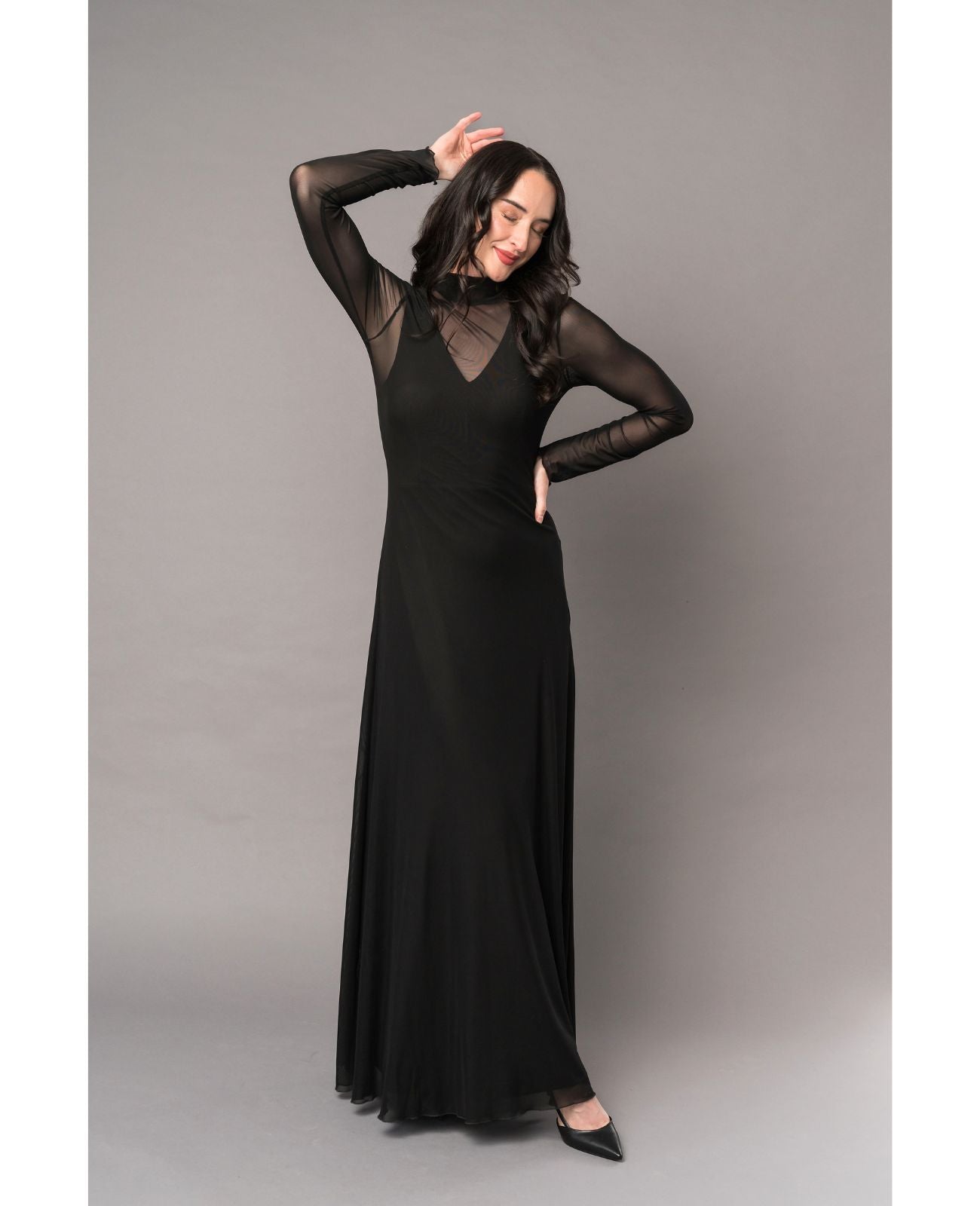 Mock Neck Mesh Overlay Dress – Sheer Concert Layer for Musicians
