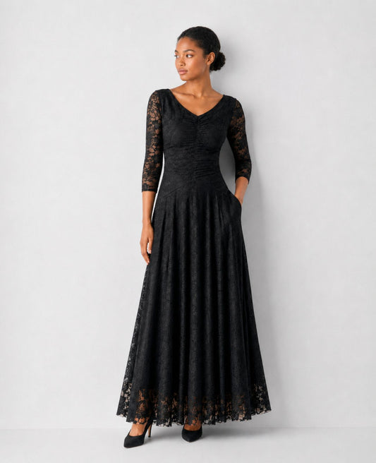 Iris Dress | Long Sleeve Concert Black Lace Dress with Pockets| For Musicians in Choir and Orchestra