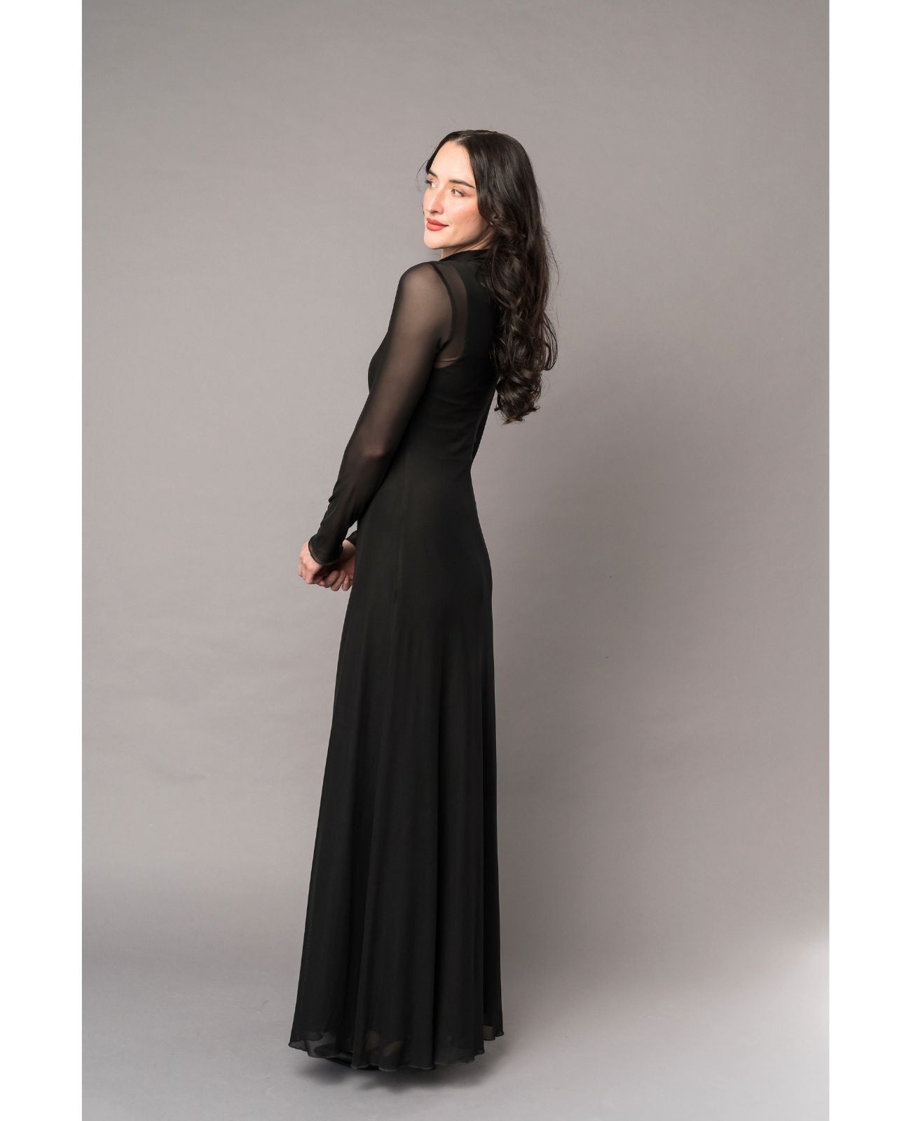 sheer long sleeve black maxi dress