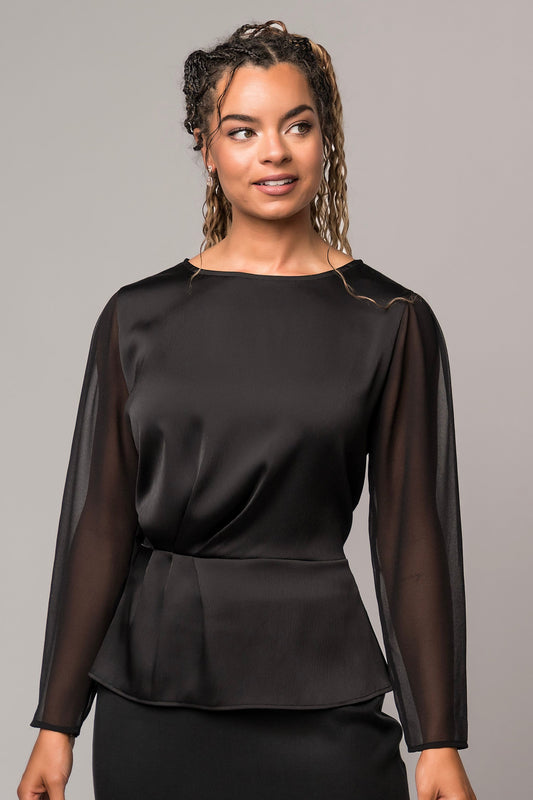  long sleeve concert black blouse sheer sleeves dressy
