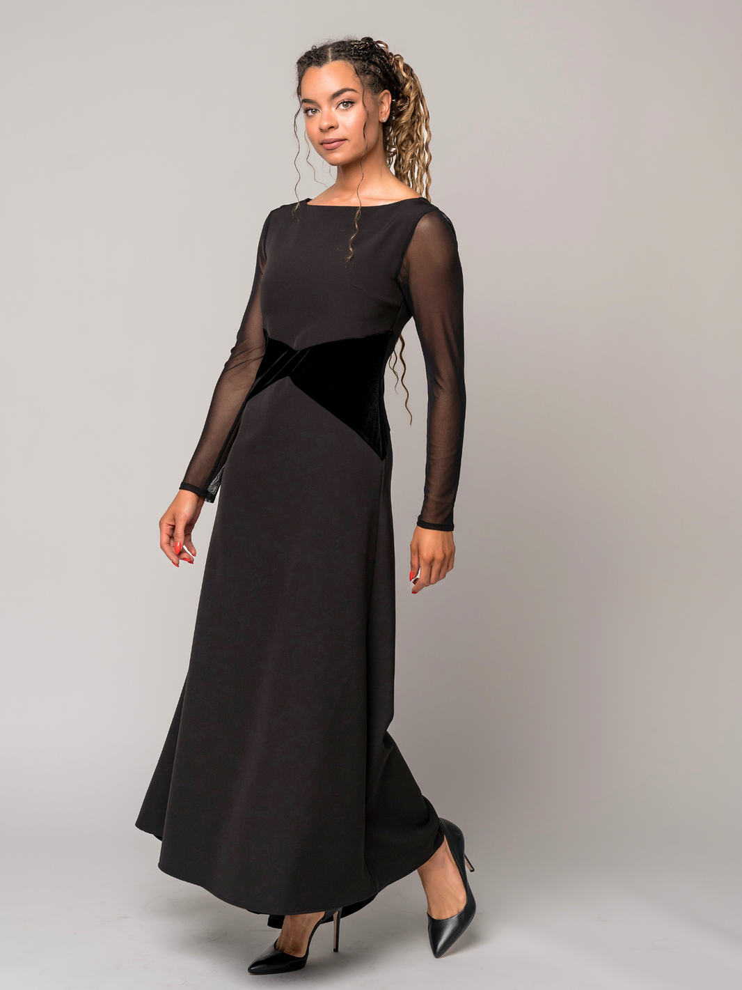 boat neck bridesmaid dress Sabrina Floor-Length SOLD OUT Size:33 x 32 Alessio Black One-Shoulder Mini