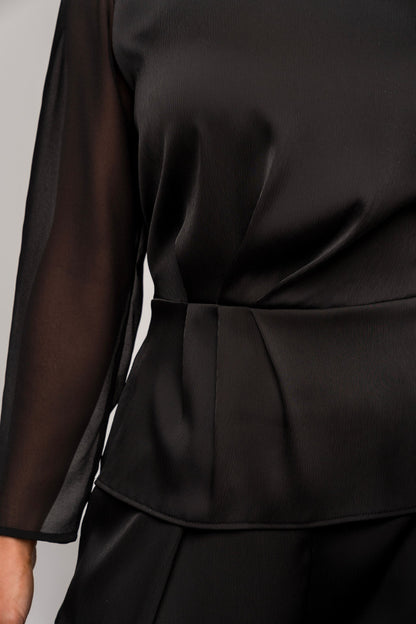  long sleeve concert black blouse sheer sleeves dressy