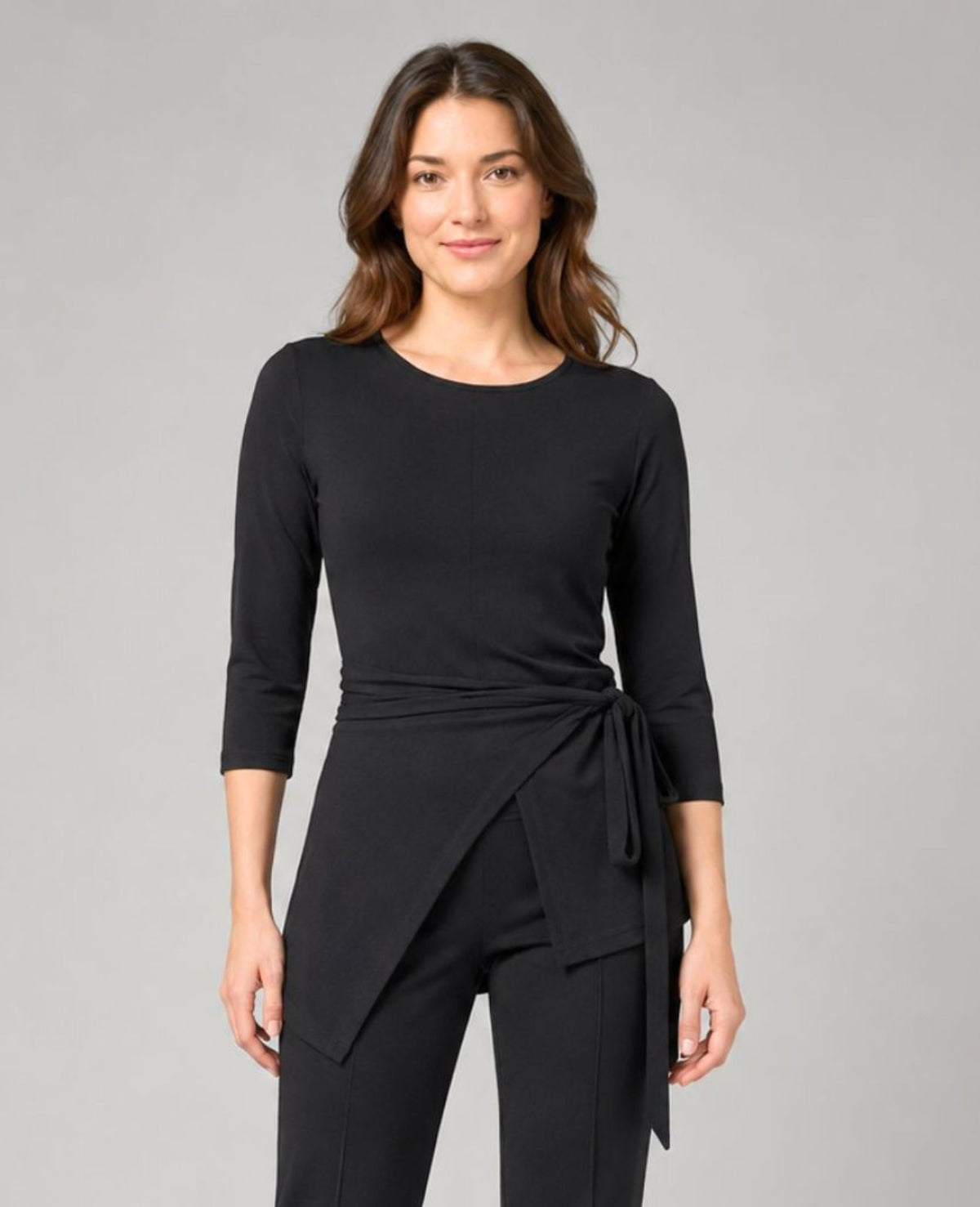 long sleeve black blouse wrap style top for musicians