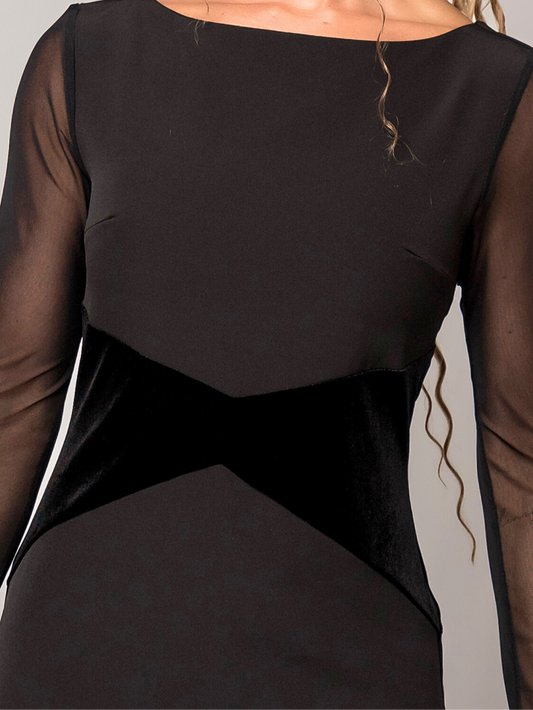 slimming Black orchestra dress with long sheer sleeves 