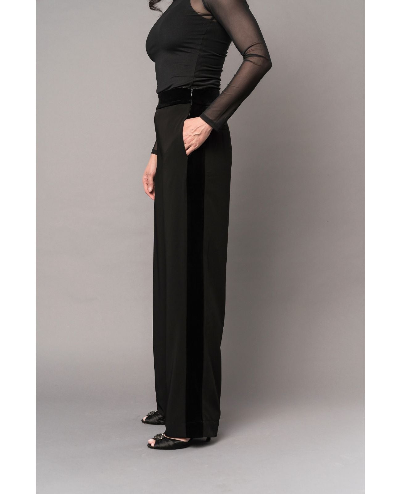 women's velvet tux pants