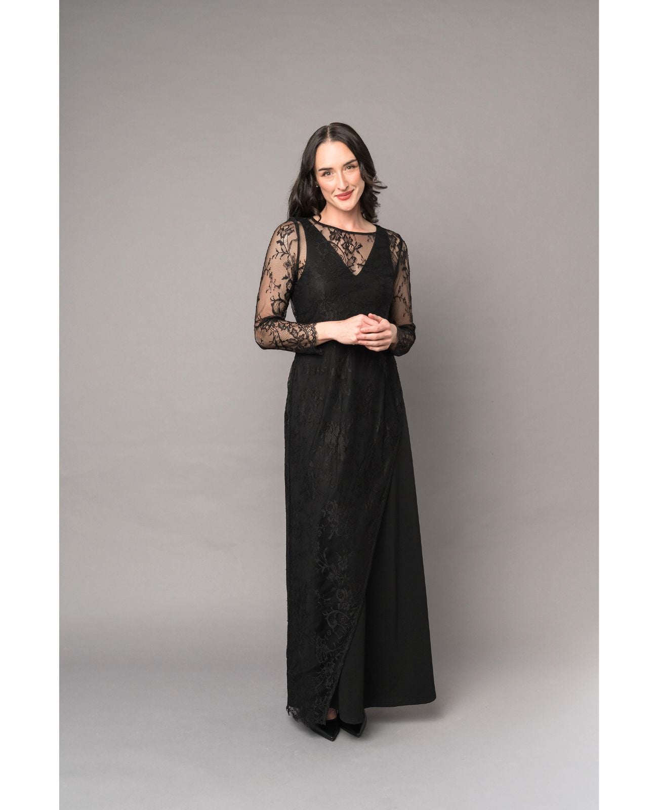 black Asymmetrical Lace Overlay Dress