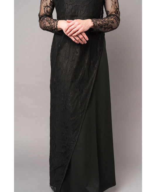 black Asymmetrical Lace Overlay Dress