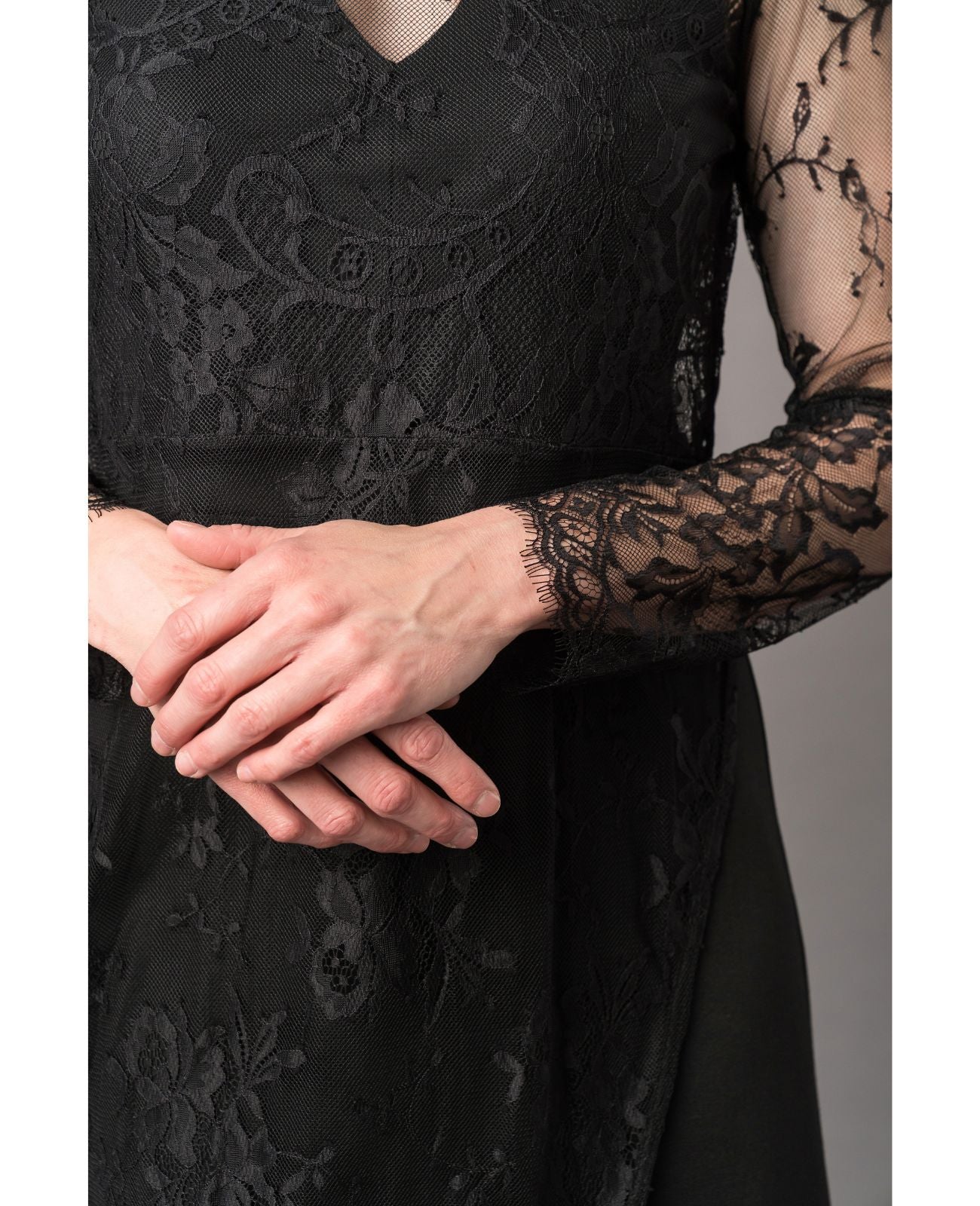 black Asymmetrical Lace Overlay Dress