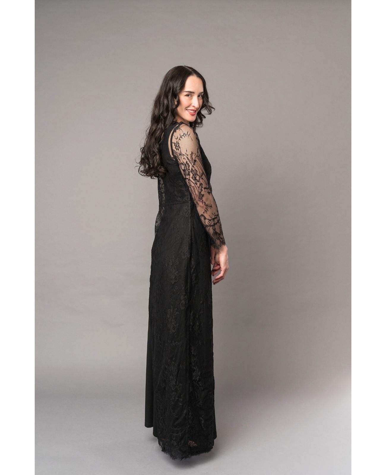 black Asymmetrical Lace Overlay Dress