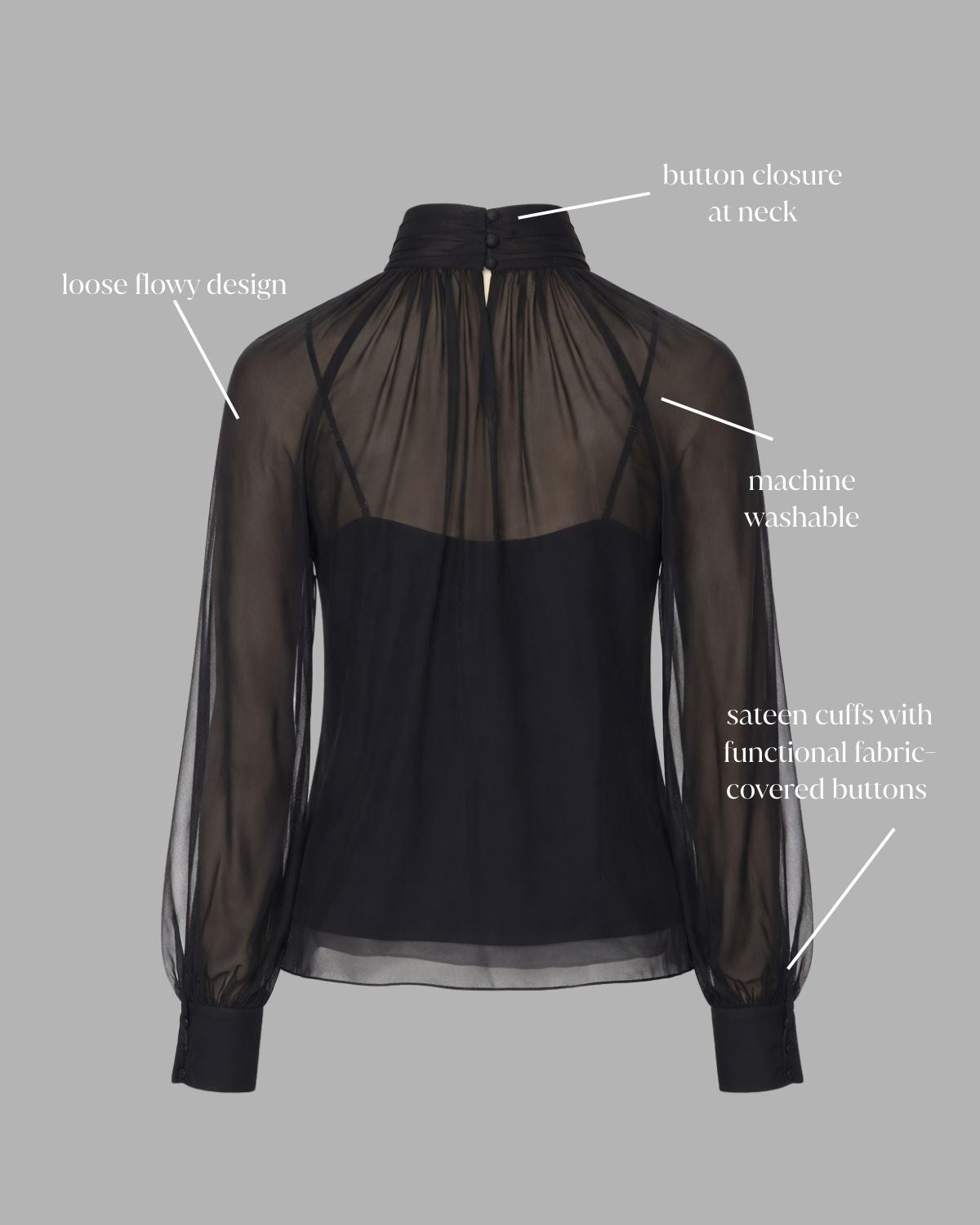 Chiffon Mock Neck Blouse with Blouson Sleeves