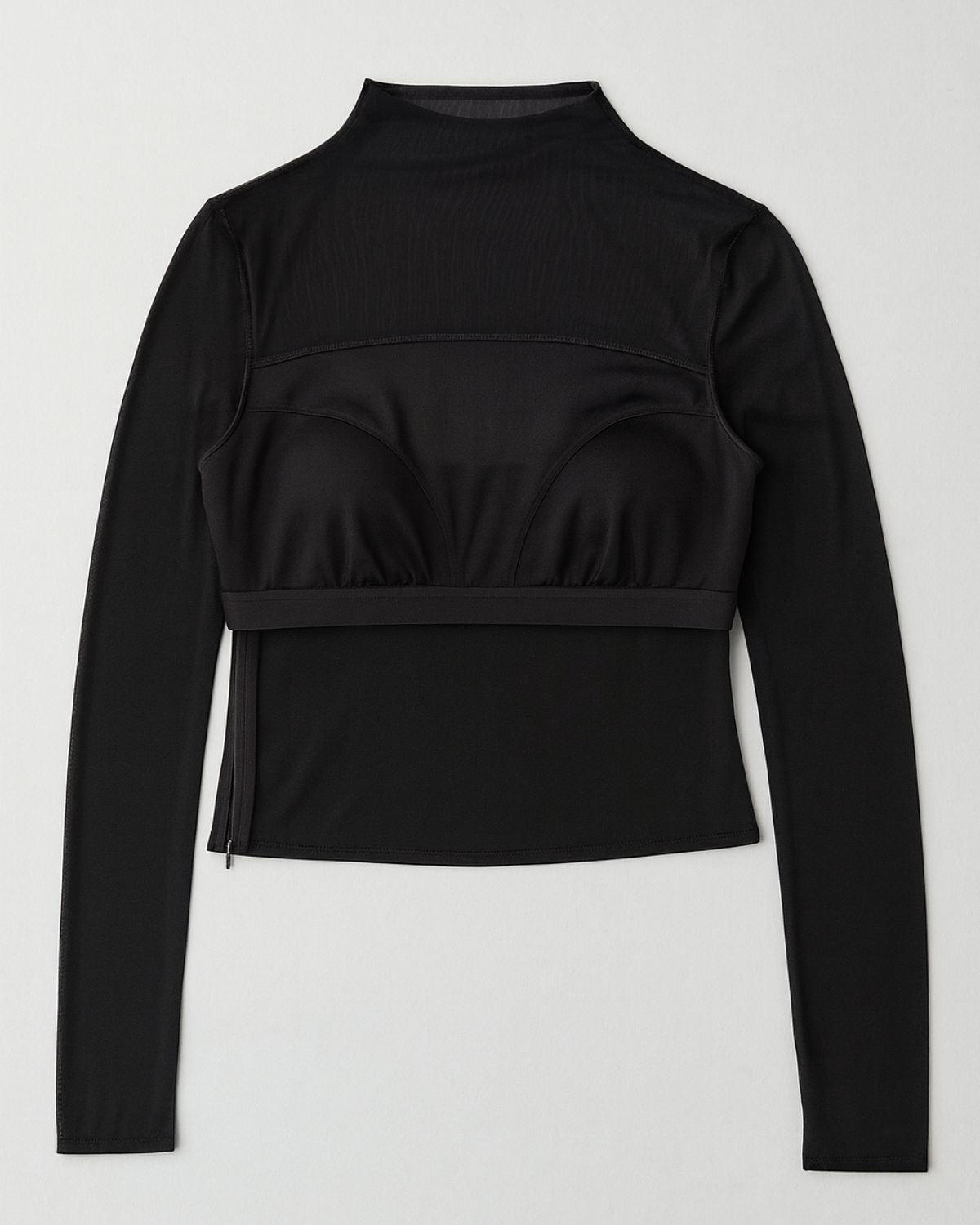 Black long-sleeve top with built-in bra