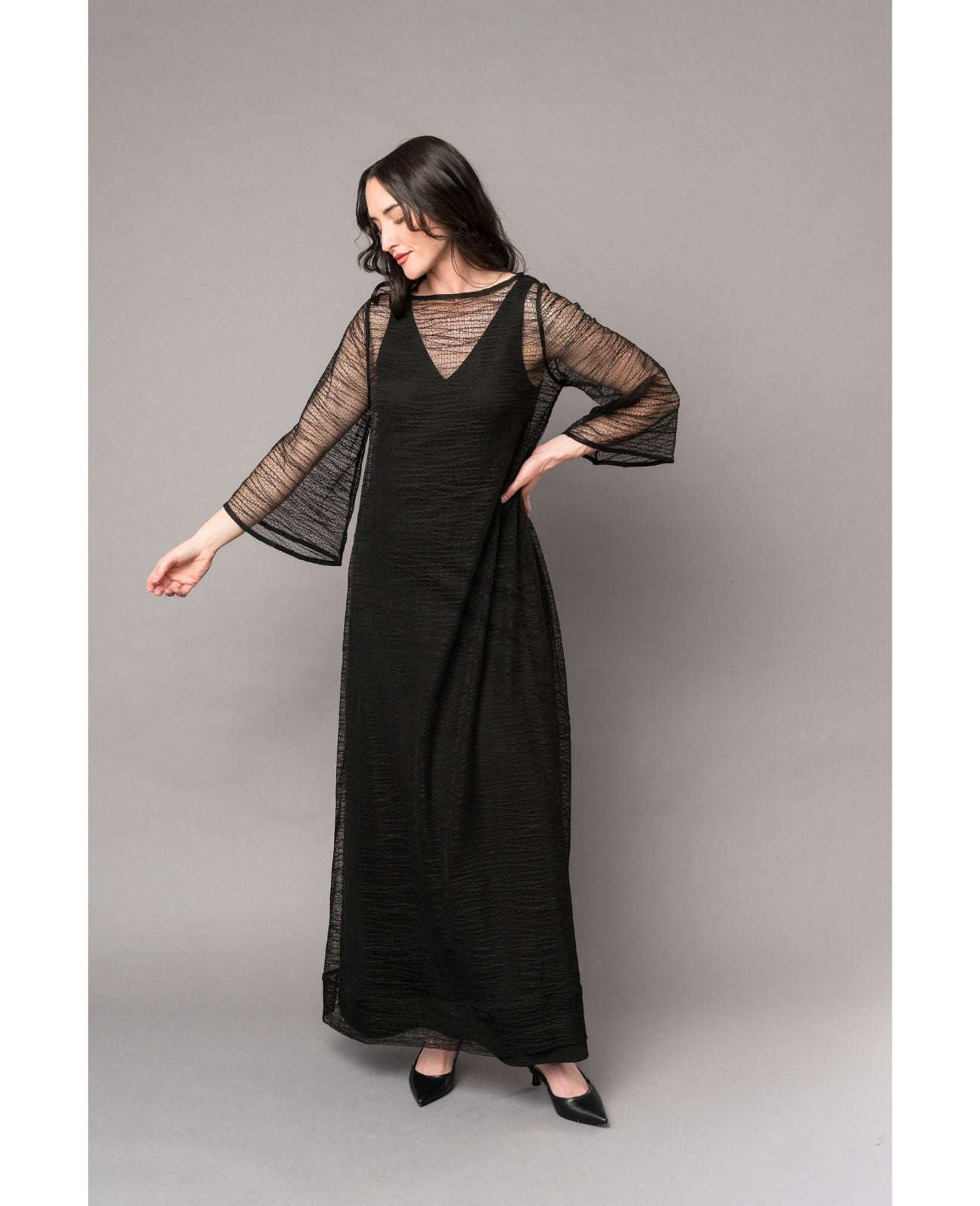 black overlay dress Black Mesh Overlay Fitted Maternity Midi Dress