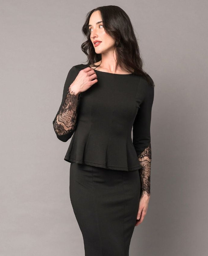 Peplum Top with Lace Sleeves