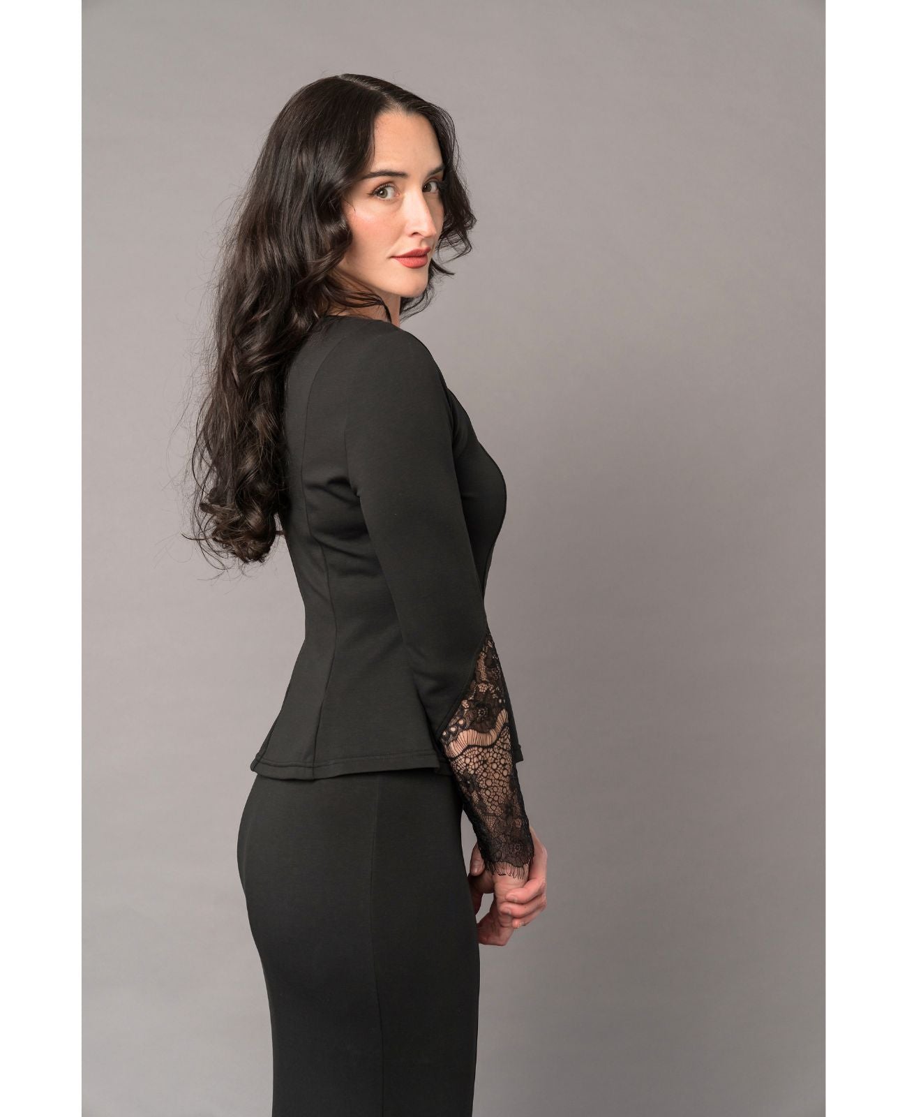 Peplum Top with Lace Sleeves
