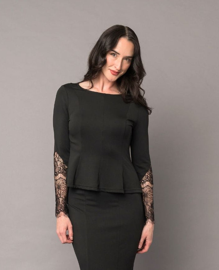 Peplum Top with Lace Sleeves
