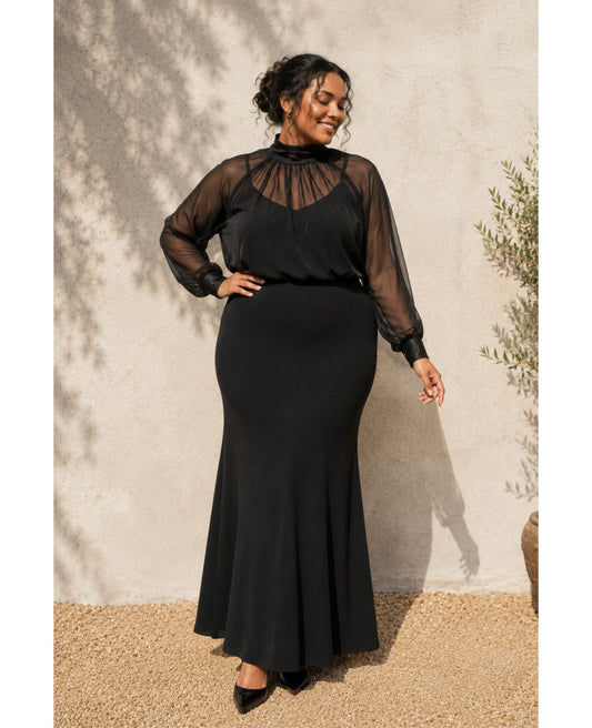 Concert Black Stretch Formal Maxi Skirt