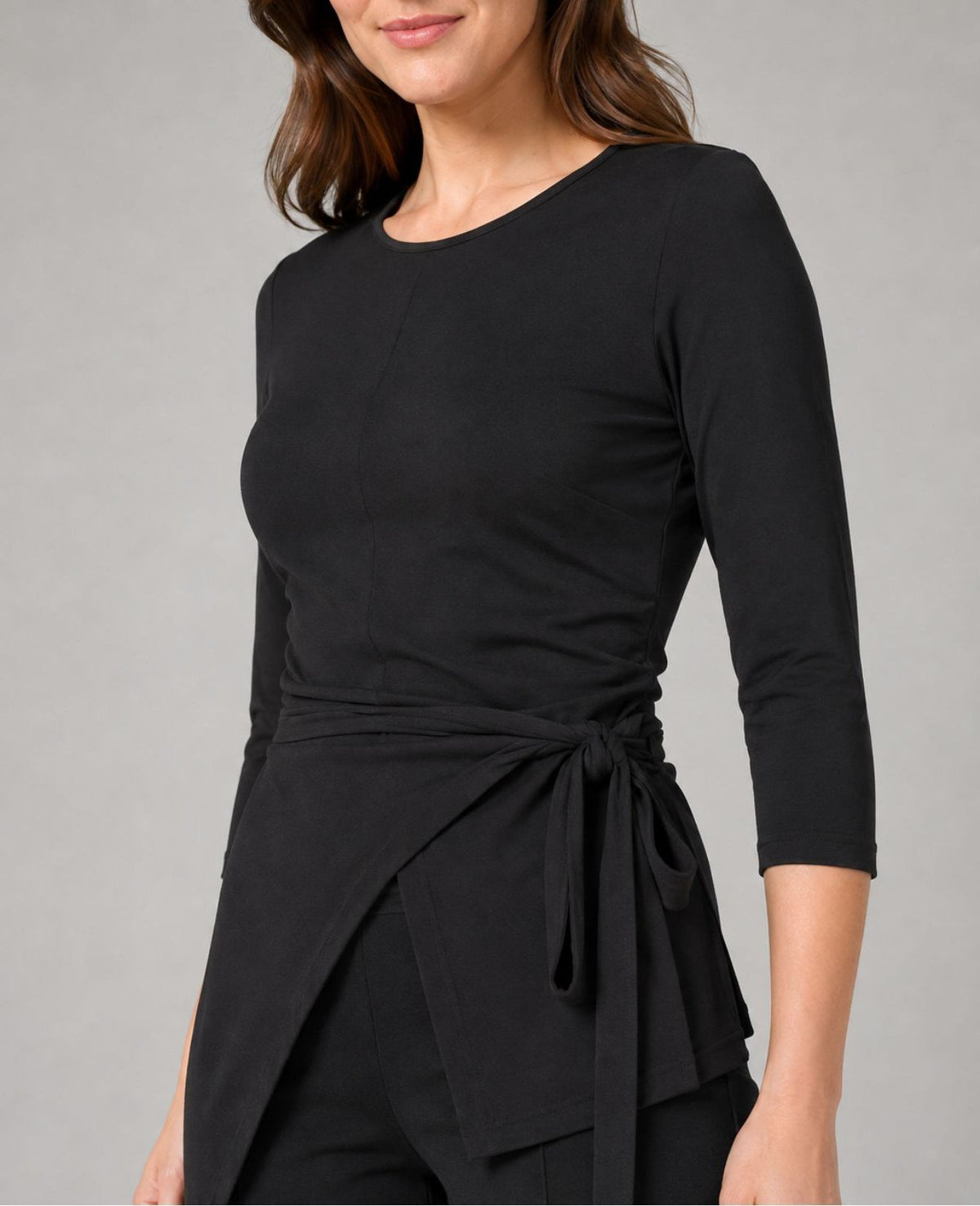 long sleeve black blouse wrap style top for musicians