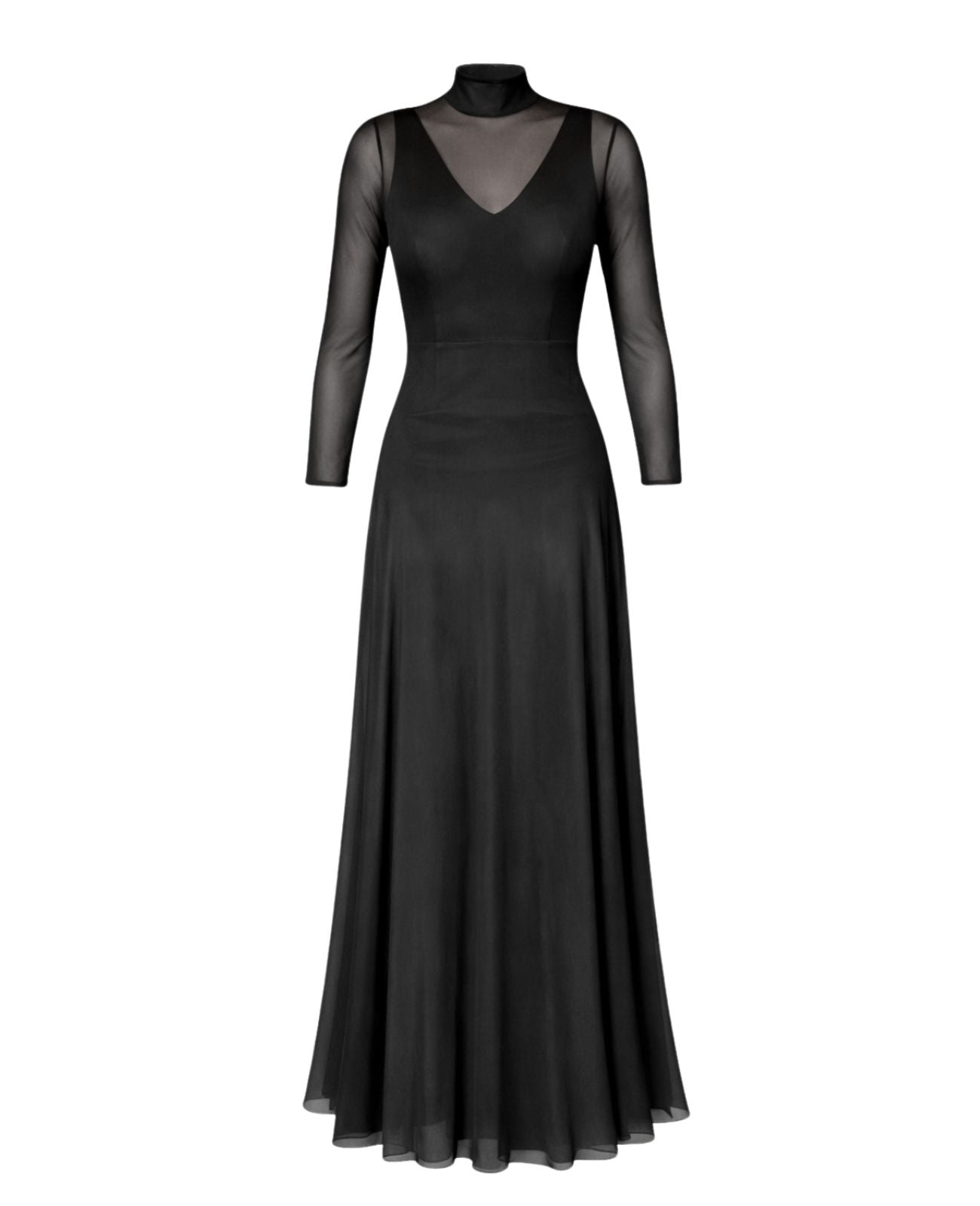 Slip Dress and Mock Neck Mesh Overlay | Concert Black Dress for Musicians