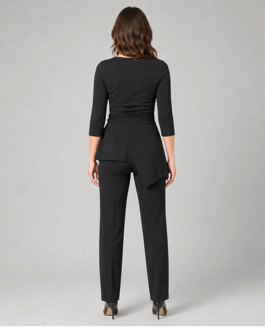 long sleeve black blouse wrap style top for musicians
