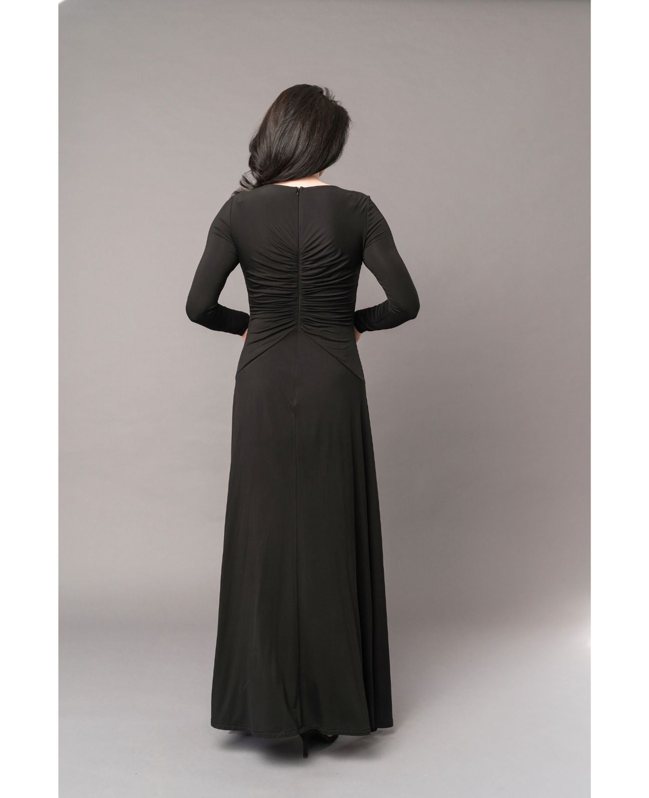 High Stretch Concert Black Dress with Ruching