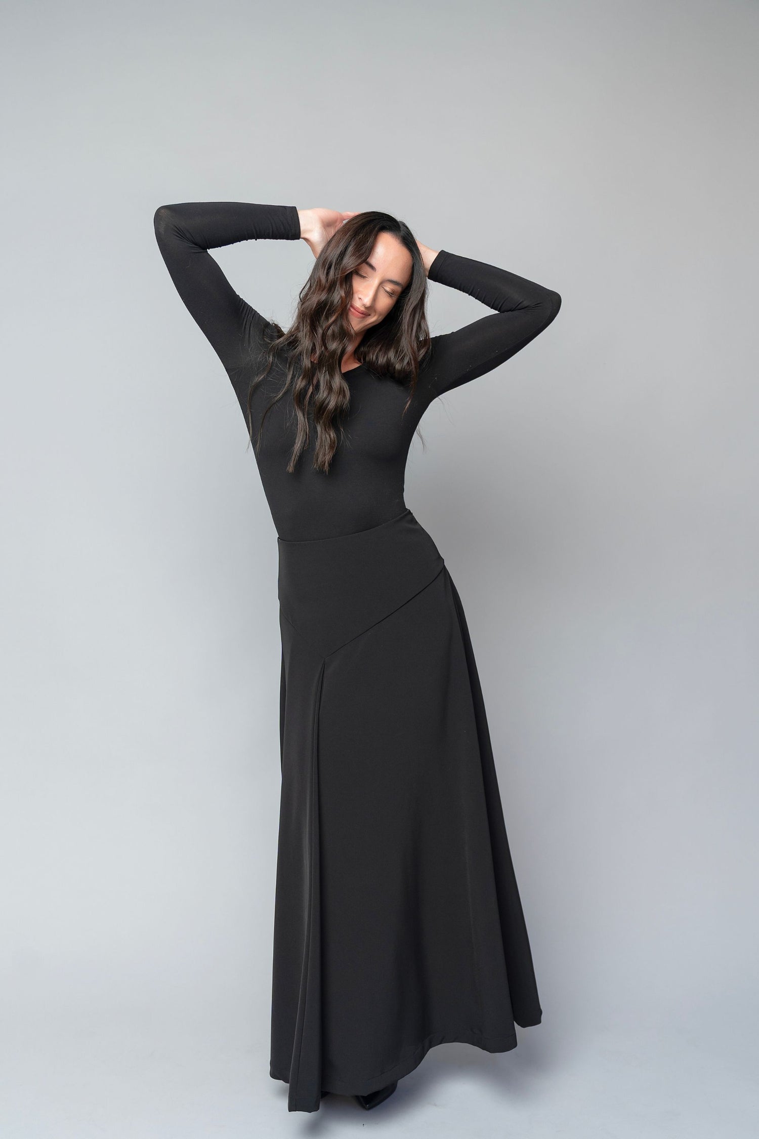 floor length a-line black formal skirt