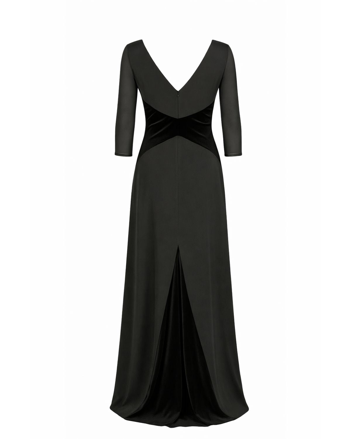concert black dress with sheer sleeves and stretch fabric