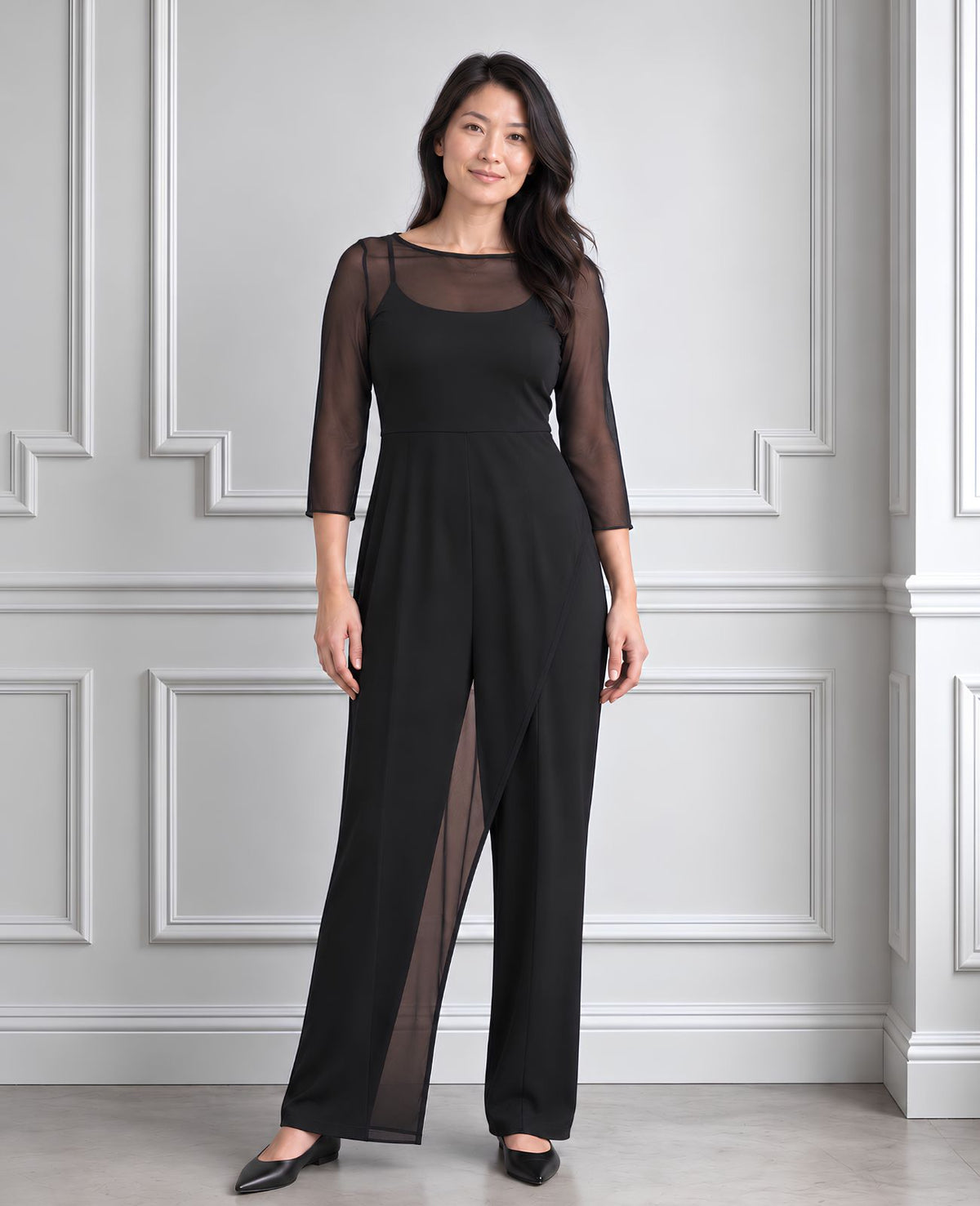 asymmetrical long sleeve sheer top 