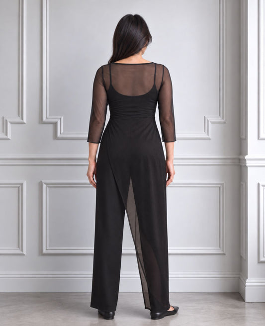 asymmetrical long sleeve sheer top 