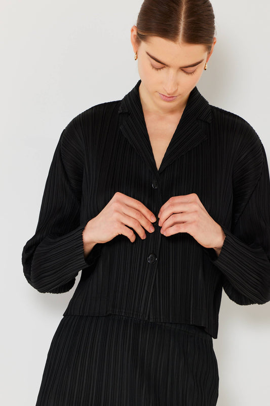 Plisse Cropped Cardigan Top - Petite-friendly