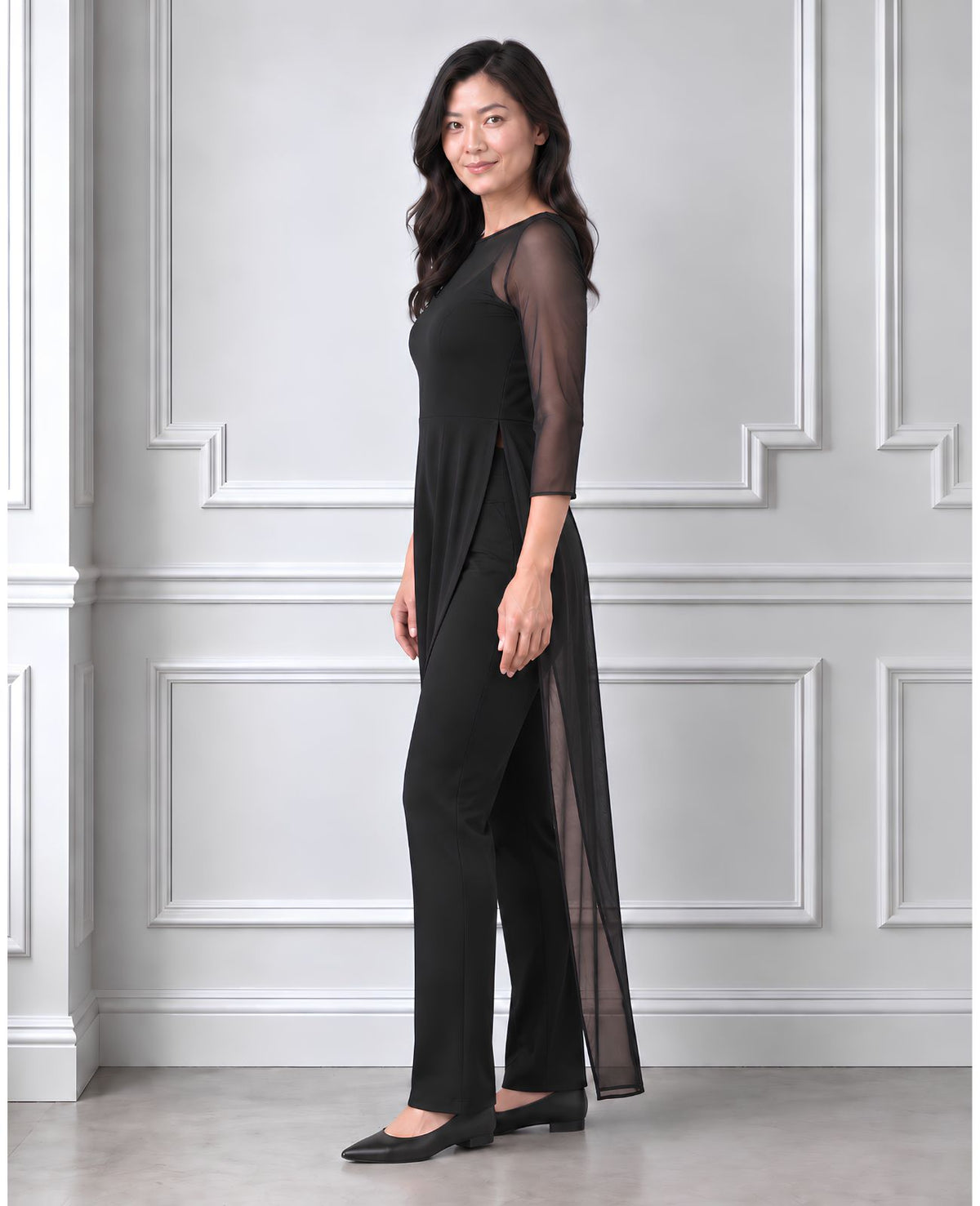 asymmetrical long sleeve sheer top 