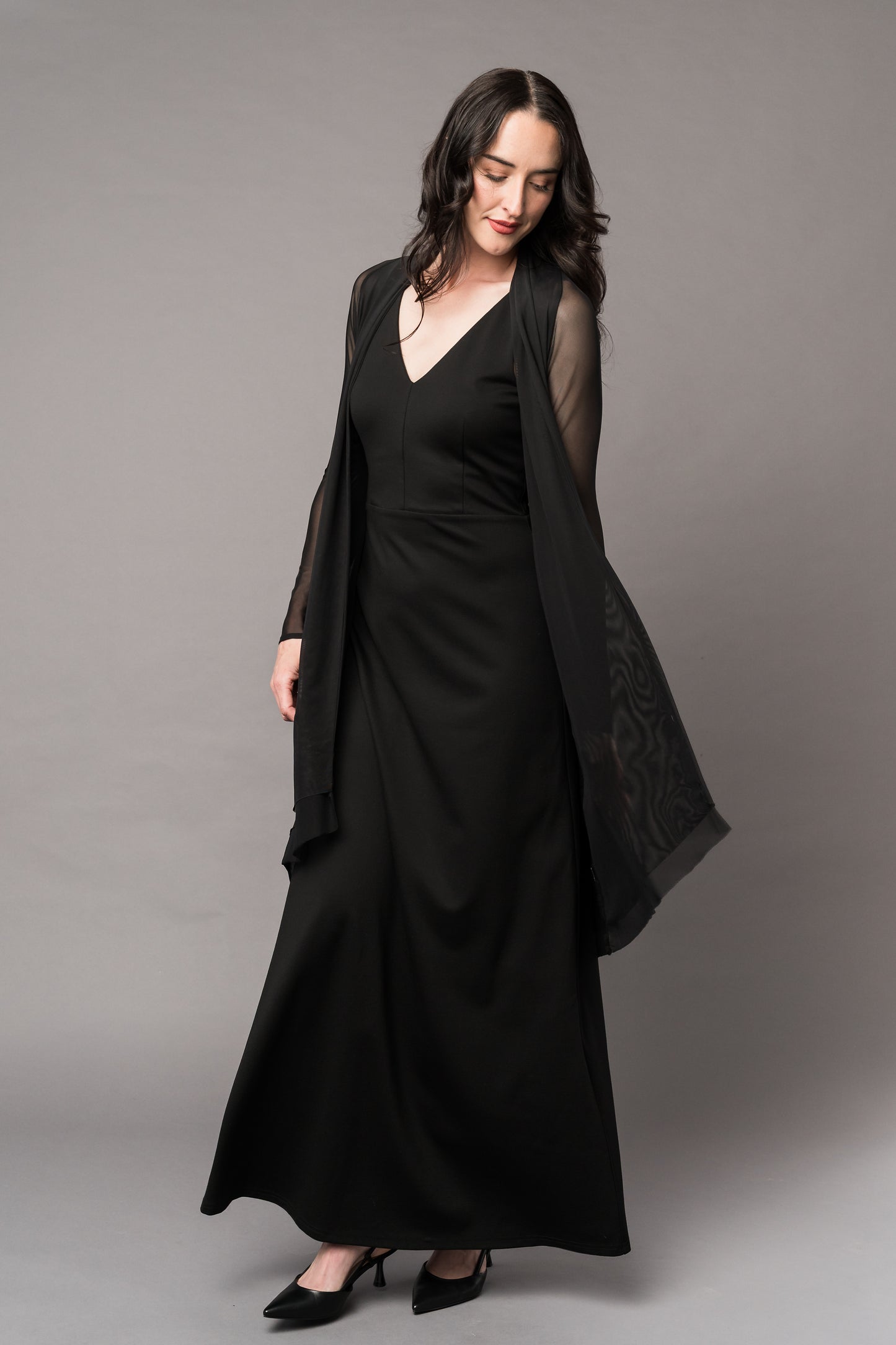formal sheer longling cardigan in black
